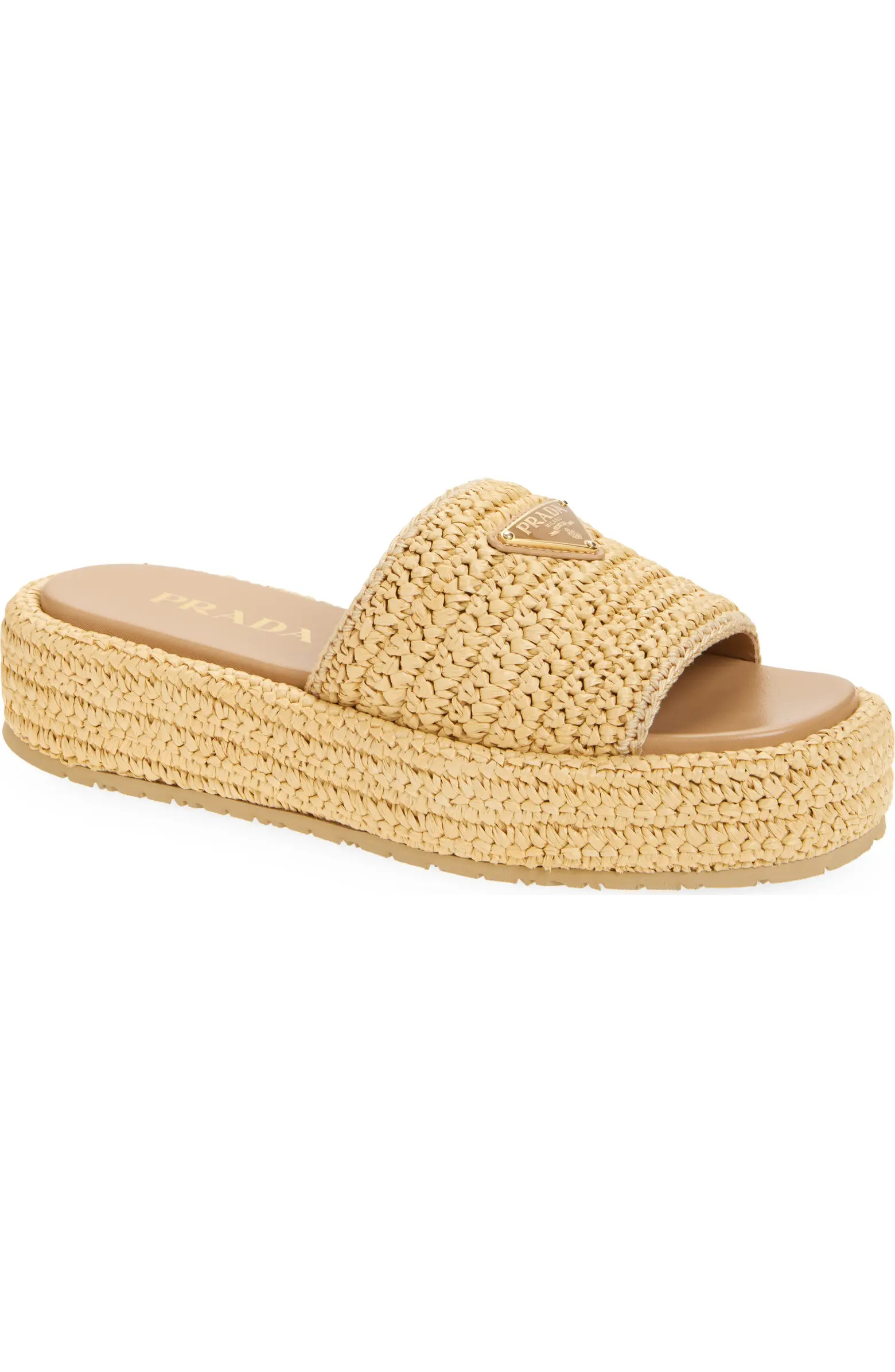 Prada Raffia Flatform Slide Sandal (Women) | Nordstrom | Nordstrom