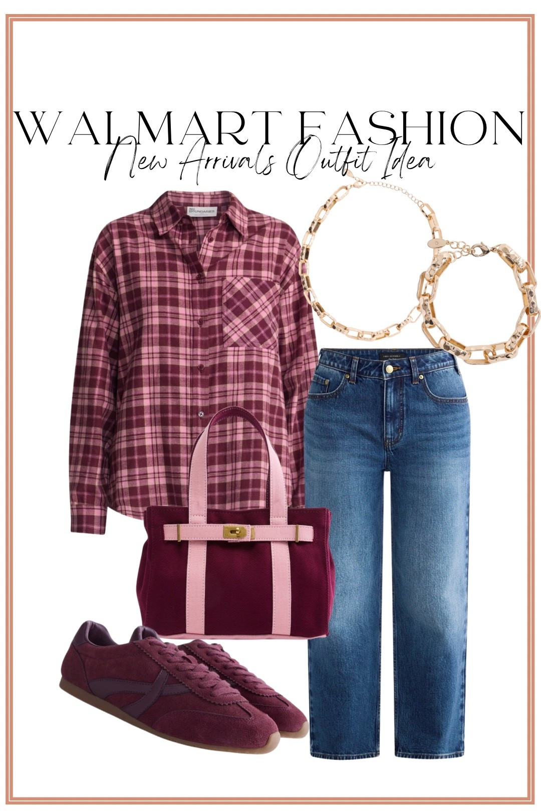 The COLOR of these Walmart new arrivals! 😍 This burgundy and pink plaid button-up paired with classic straight-leg jeans is the cutest casual combination, but the coordinating burgundy sneakers and two-tone bag completely make the outfit. Such an easy way to take your everyday jeans-and-a-top look and make it feel fun, polished and on trend without spending a fortune. Walmart fashion is seriously bringing the prettiest rich colors right now!

#walmartfashion #walmartfinds #walmartnewarrivals #walmartstyle #walmartoutfit #affordablefashion #casualoutfit #plaidshirt #burgundyoutfit #sneakerstyle #denimstyle #everydayoutfit #womensfashion #affordablestyle #fashionfinds

#LTKootd #LTKPetite