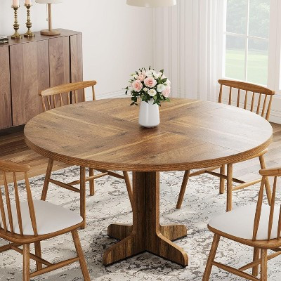 Round Dining Table for 4, 47 Inch Farmhouse Kitchen Table with Wood Tabletop and Stable Base, Circle Dinning Room Table(Only Table) | Target