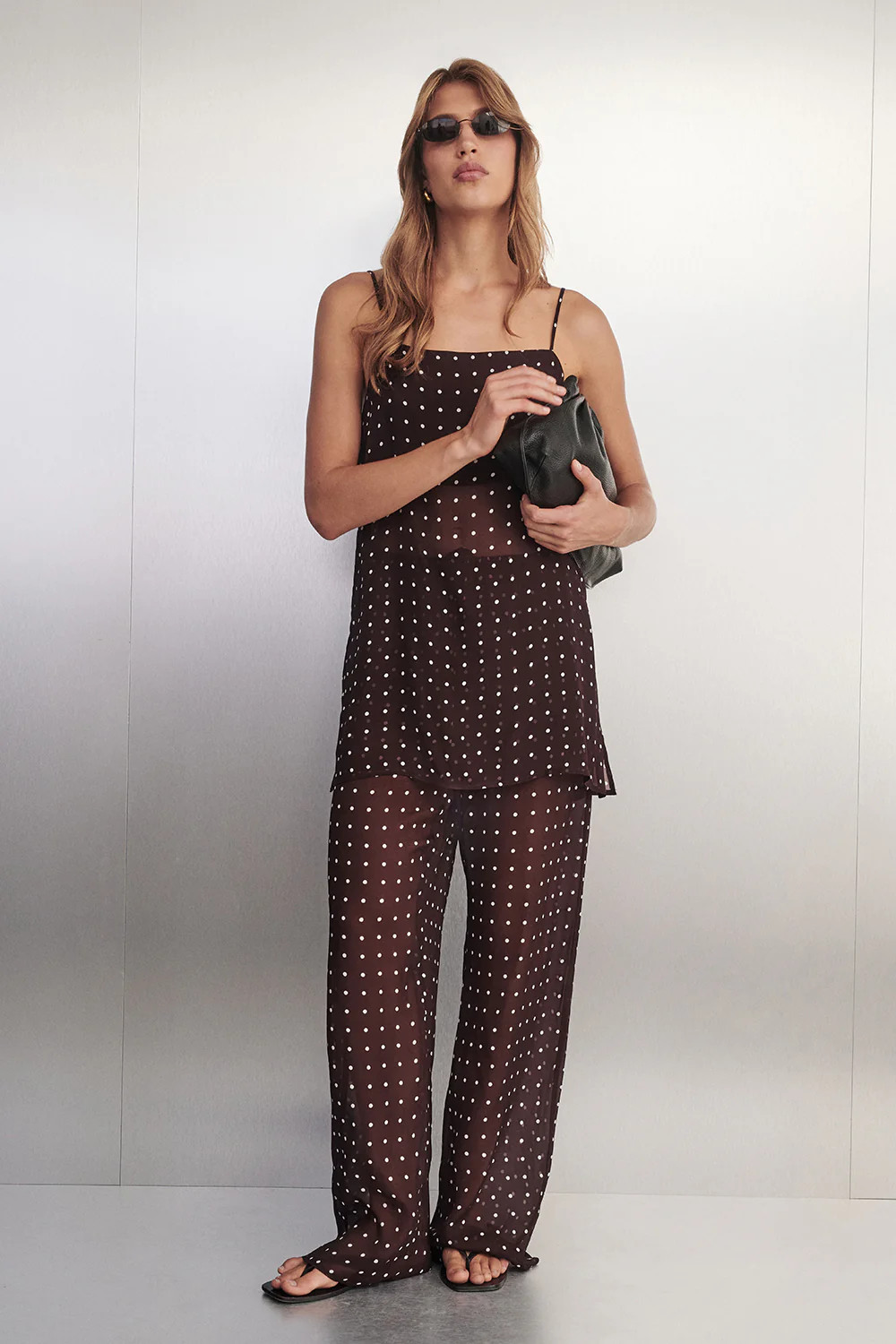 VANESSA BITTER CHOC SLEEVELESS SPOT CAMI TOP | DISSH