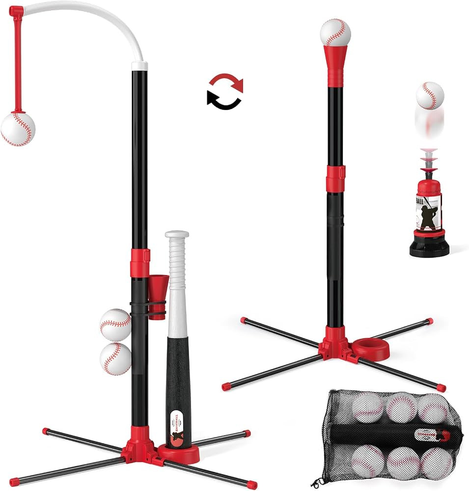 3-in-1 T Ball Set - Adjustable Height, Hanging Tee Ball Set with Automatic Pitching Machine/6 Bal... | Amazon (US)