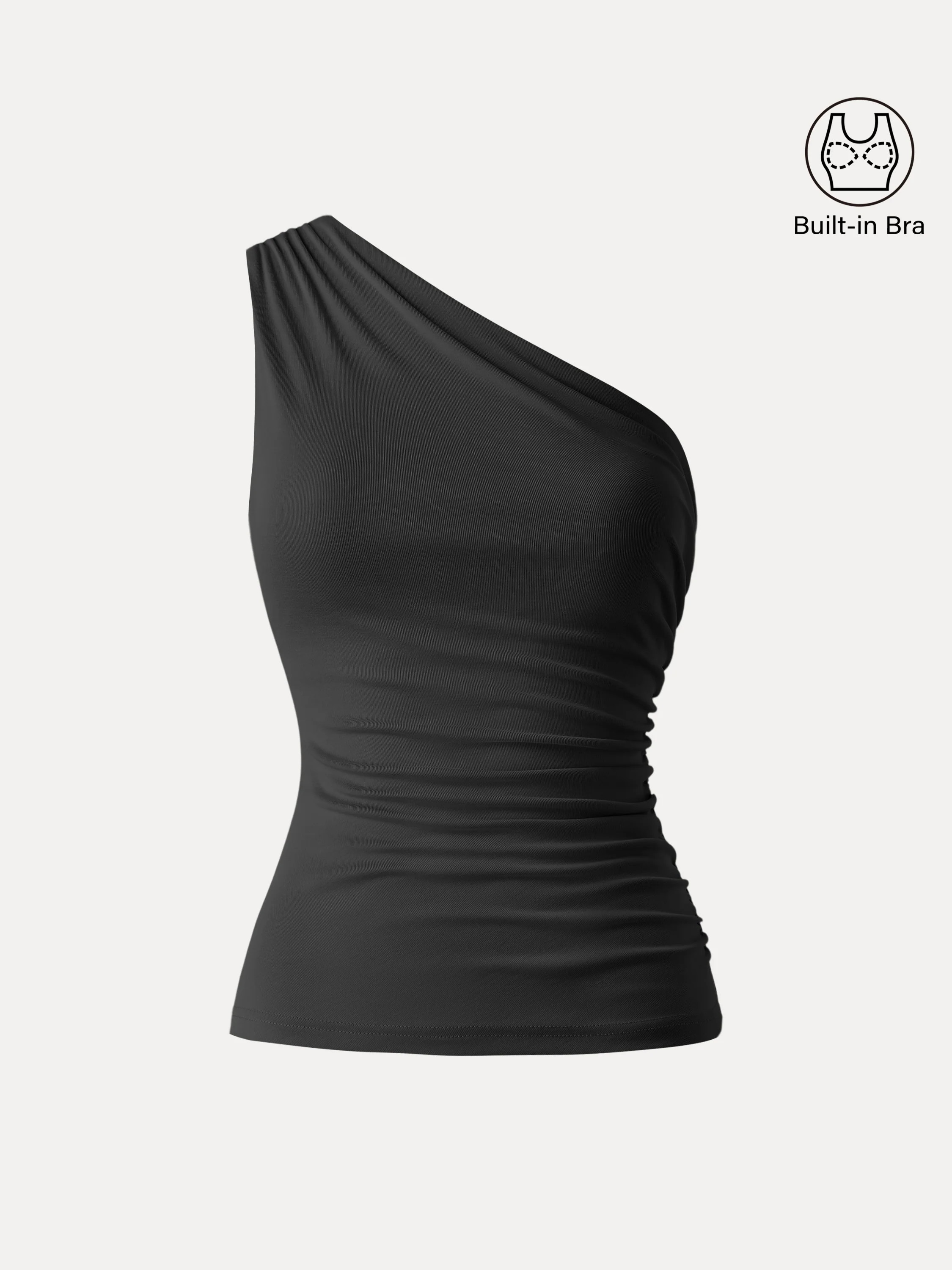 Sandwashed One Shoulder Ruched Bra Tank - Black / S | OGLmove