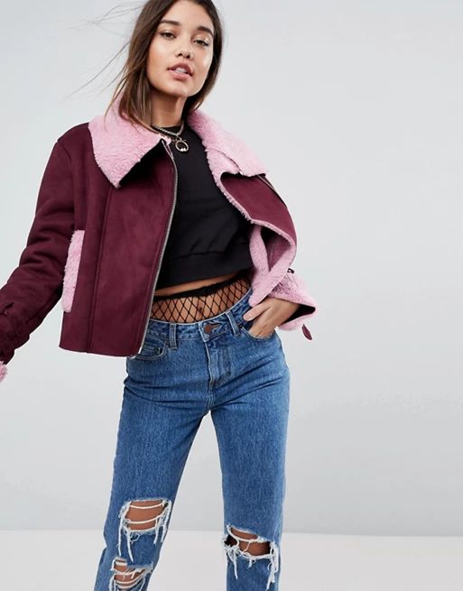 ASOS Faux Suede Cropped Jacket with Funnel Neck | ASOS UK