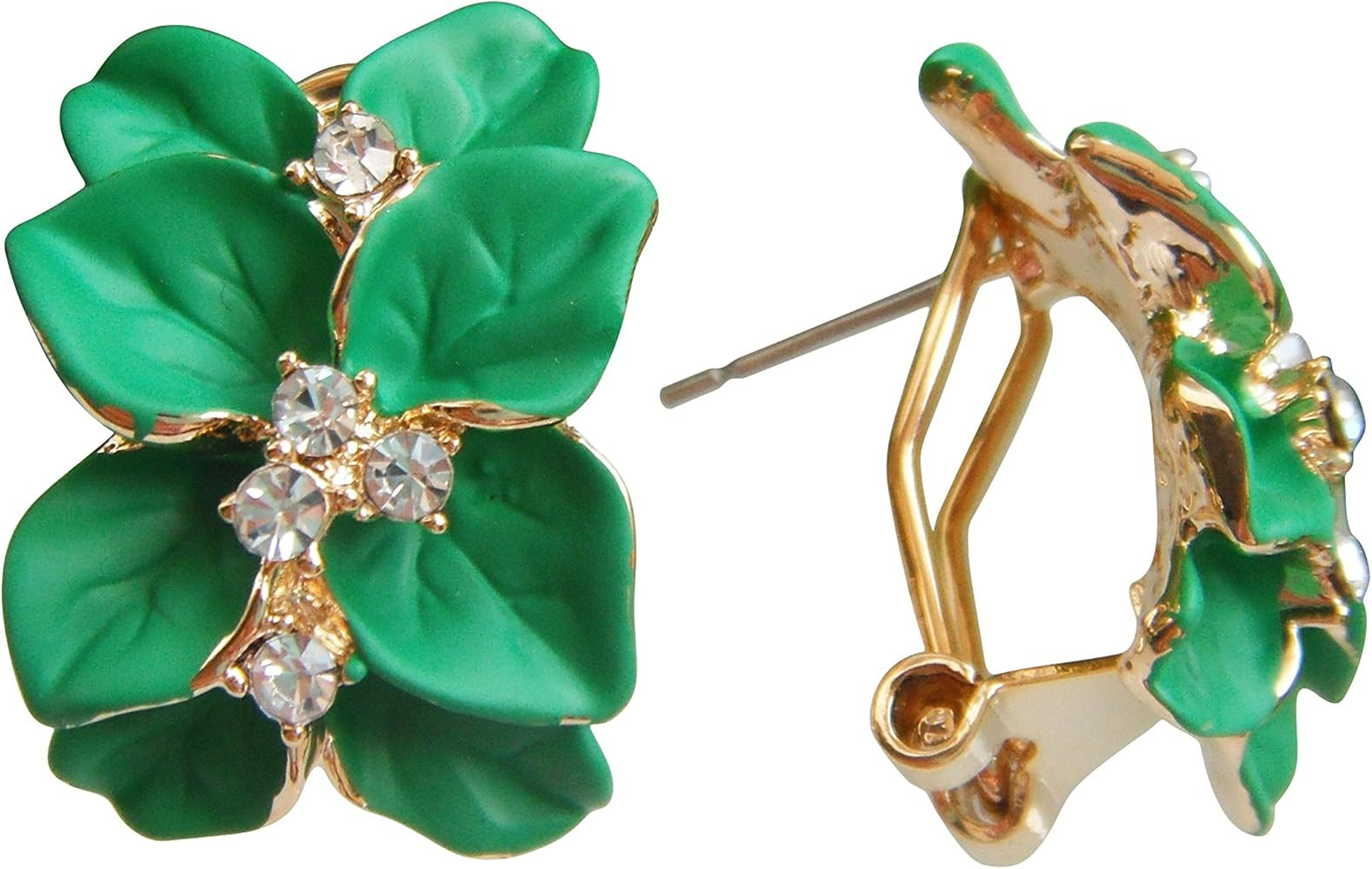 Navachi 18k Gold Plated White Crystal colorful Enamel Leaves Flower Omega Back Earrings | Amazon (US)