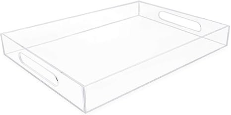 Isaac Jacobs Clear Acrylic Serving Tray (11x17) with Cutout Handles, Spill-Proof, Stackable Org... | Amazon (US)