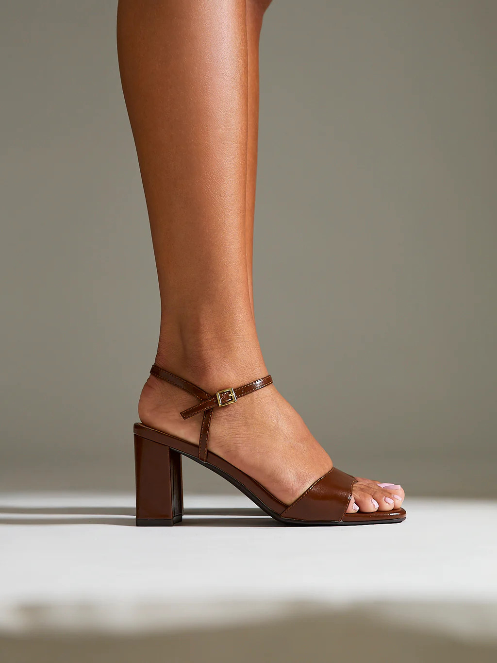 Reveal Brown Faux Leather Block Heeled Sandals | Linzi Shoes