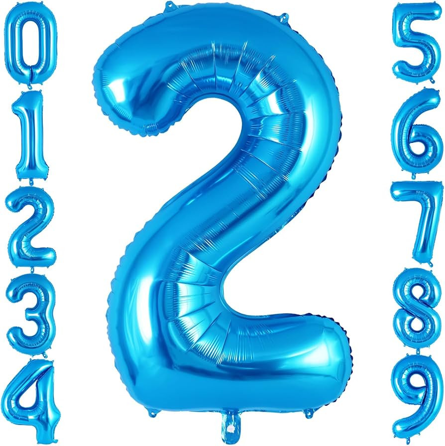 Blue Number 2 Balloon 40 Inch, Big Large Foil Helium Number Balloons, Jumbo Giant Mylar Number 2 ... | Amazon (US)