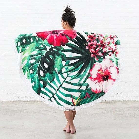 Personalized Beach Towel - Circular Beach Towel - Hibiscus Print - Tropical - Best Friends - Cust... | Etsy (US)