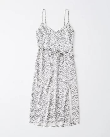 Satin Belted Midi Dress | Abercrombie & Fitch US & UK