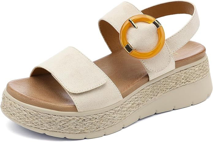 UBFEN Womens Espadrille Platform Sandals Low Wedge Orthopedic Arch Support | Cushion Insole, Comf... | Amazon (US)