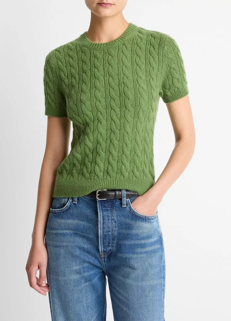 Cable-Knit Wool & Cashmere-Blend Short-Sleeve Sweater | Vince LLC