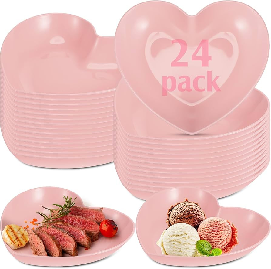 Domensi 24 Pcs Valentines Heart Shaped Bowls 8.66 Inch Heart Shaped Wheat Straw Plates Bulk Unbre... | Amazon (US)