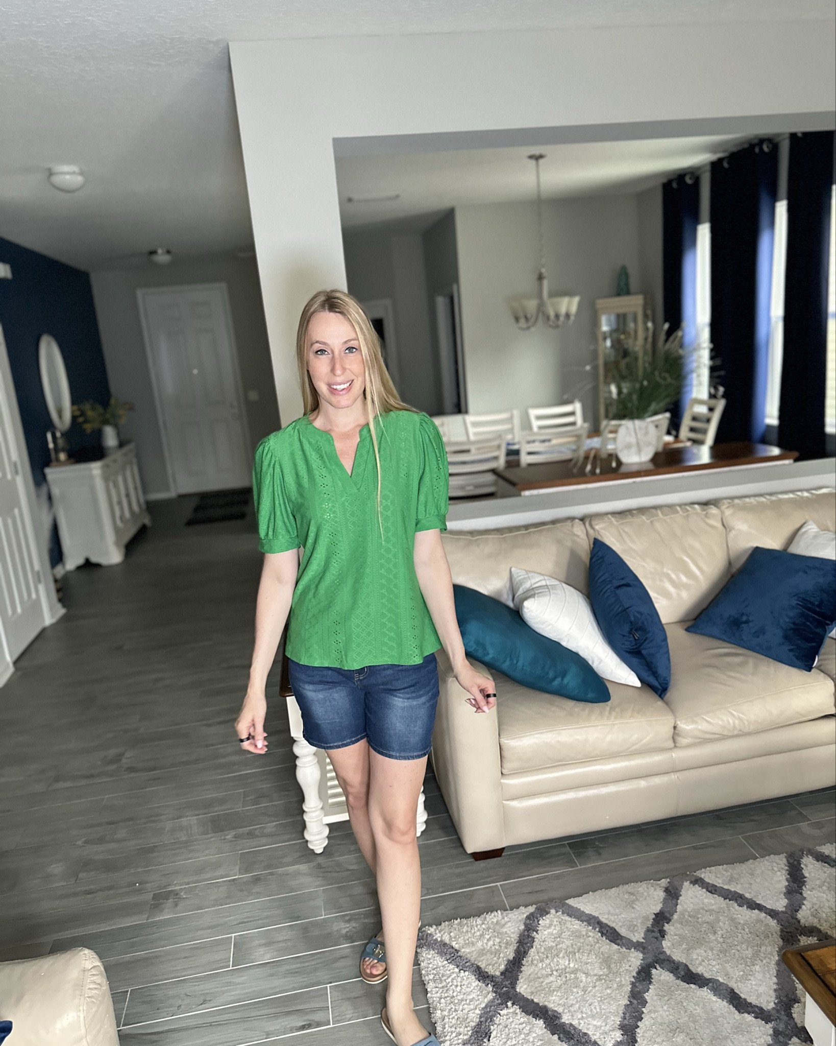 Bright green eyelet blouse
🤍 this shirt comes in several colors and is so comfortable 
🤍 fits true to size, wearing size small and I am 5’10”

#LTKWatchNow #LTKFindsUnder50 #LTKStyleTip