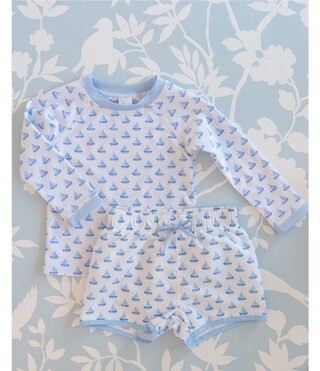 x The Broke Brooke Little Boys 2T-7 Long Sleeve Round Neck Sailboat Print Rashgaurd Swim Set | Dillard's