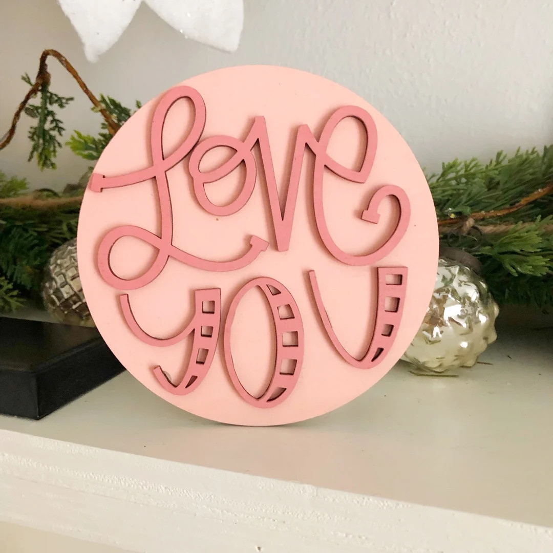 Love you round sign, tiered tray decor, Valentine’s Day decor, hugs and kisses sign | Etsy (US)