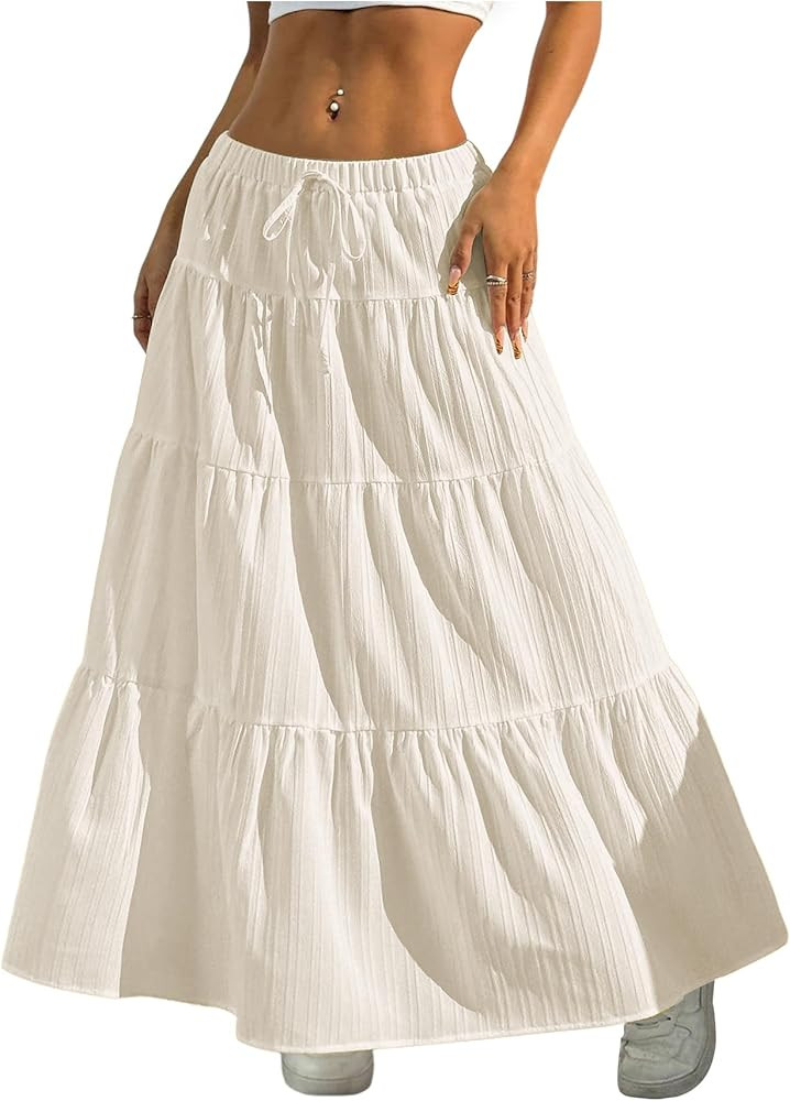 Verdusa Women's Boho Skirt Flowy Flared Ruffle Summer Long Maxi Skirts Going Out Outfits | Amazon (US)