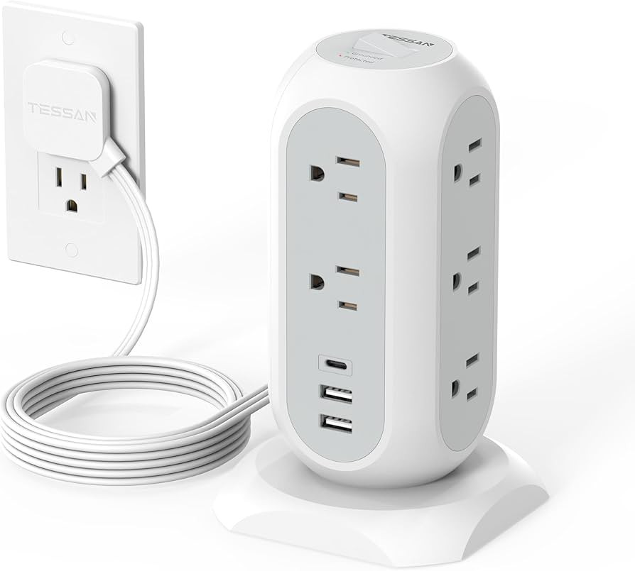 Tower Power Strip Flat Plug with 11 Outlets 3 USB (1 USB C), TESSAN Surge Protector Tower 1625W/1... | Amazon (US)