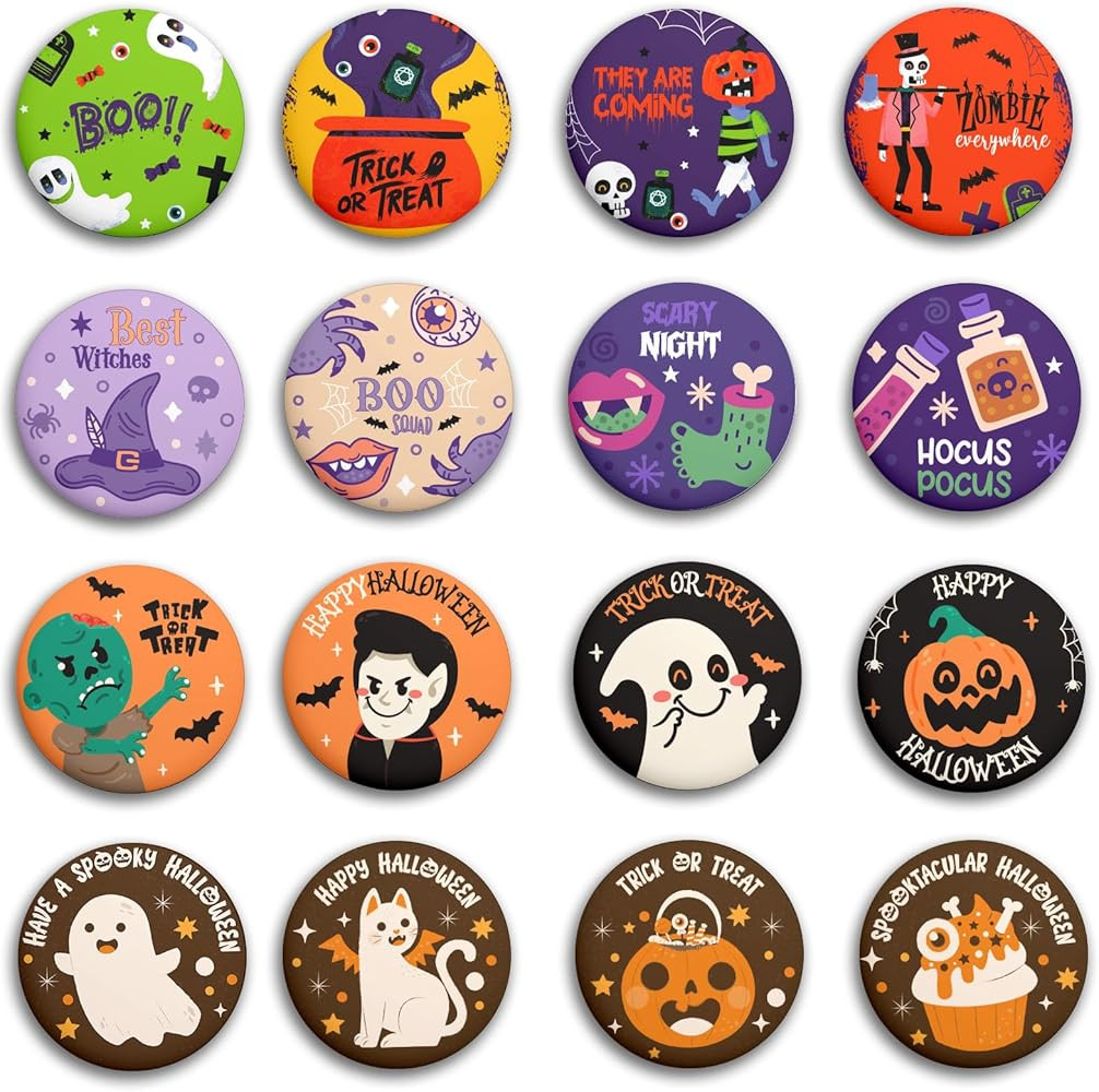 48 Pcs Halloween Button Pins, Halloween Party Favors Supplies Brooche Pins, Halloween Party Decor... | Amazon (US)