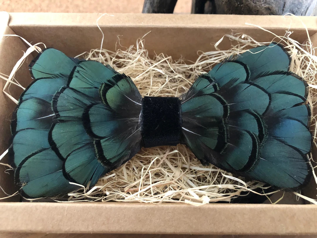 Handmade Green Pheasant Feather Bow Tie- Style A - Etsy | Etsy (US)