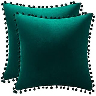 MIULEE Set of 2 Christmas Decorative Velvet Throw Pillow Covers with White Pom-poms Soft Square F... | Amazon (US)