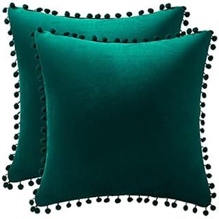 MIULEE Set of 2 Christmas Decorative Velvet Throw Pillow Covers with White Pom-poms Soft Square F... | Amazon (US)