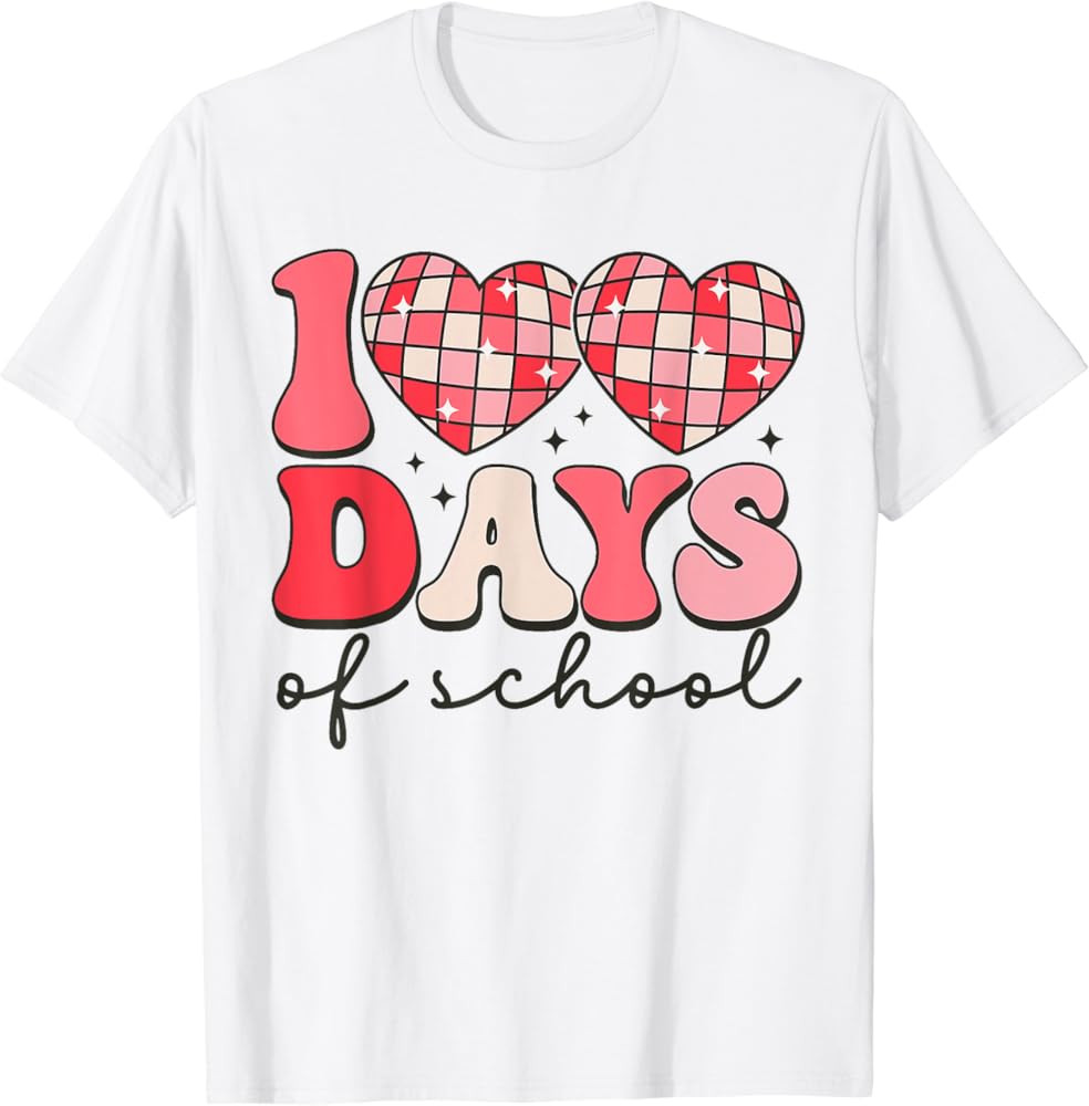 100 Days Of School Retro Disco Hearts 100th Day Of School T-Shirt | Amazon (US)