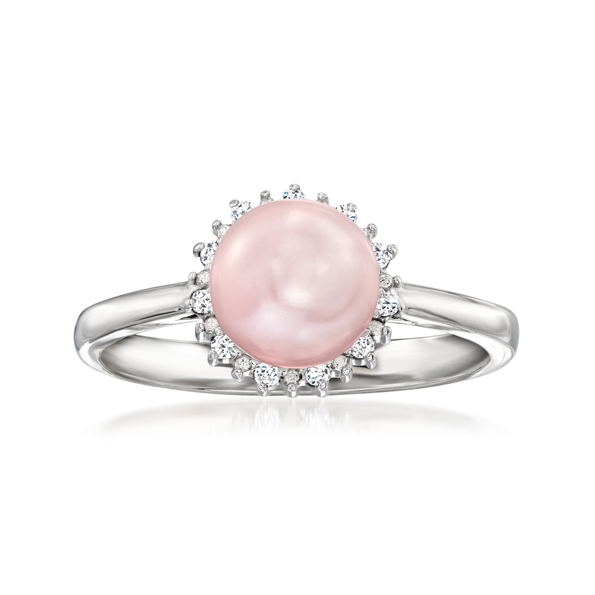 6.5-7mm Pink Cultured Pearl Ring with Diamonds in Sterling Silver. Size 9 | Ross-Simons