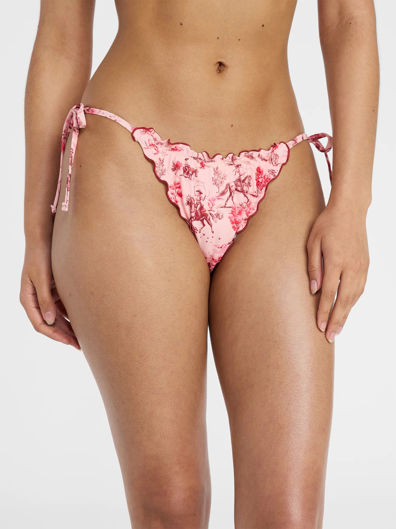 No Boundaries Scenic Route String Bikini Bottoms with Lettuce Edge, Women’s XXS-XXL | Walmart (US)