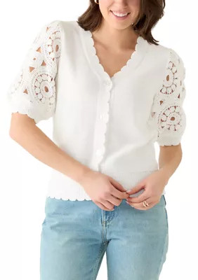 Crown & Ivy™ Women's Crochet Sleeve Scalloped Cardigan | Belk