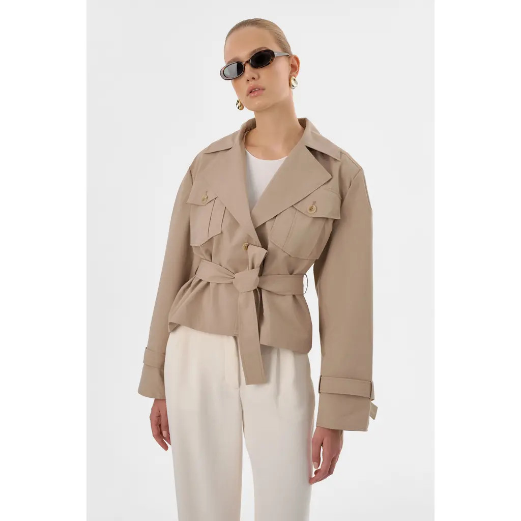 LAMARQUE Quinn | Cropped Trench Coat in Khaki at Nordstrom, Size Xx-Small | Nordstrom