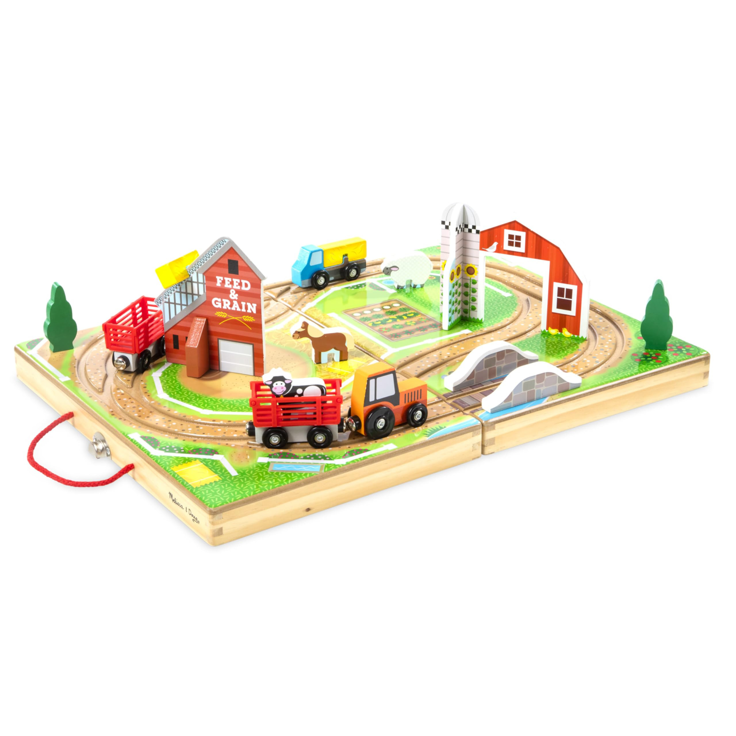 Melissa & Doug 17-Piece Wooden Take-Along Tabletop Farm, 4 Farm Vehicles, Play Pieces, Barn, Grai... | Amazon (US)