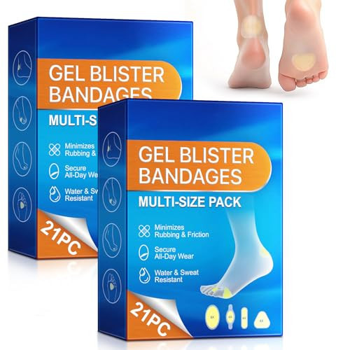 Blister Bandages for Feet, Hydrocolloid Blister Prevention Pads, Waterproof Cushioning Gel Tape for Running, Hiking, Heel, Ankle, Blister Prevention & Recovery, 2 Pack(42PCS) | Amazon (US)