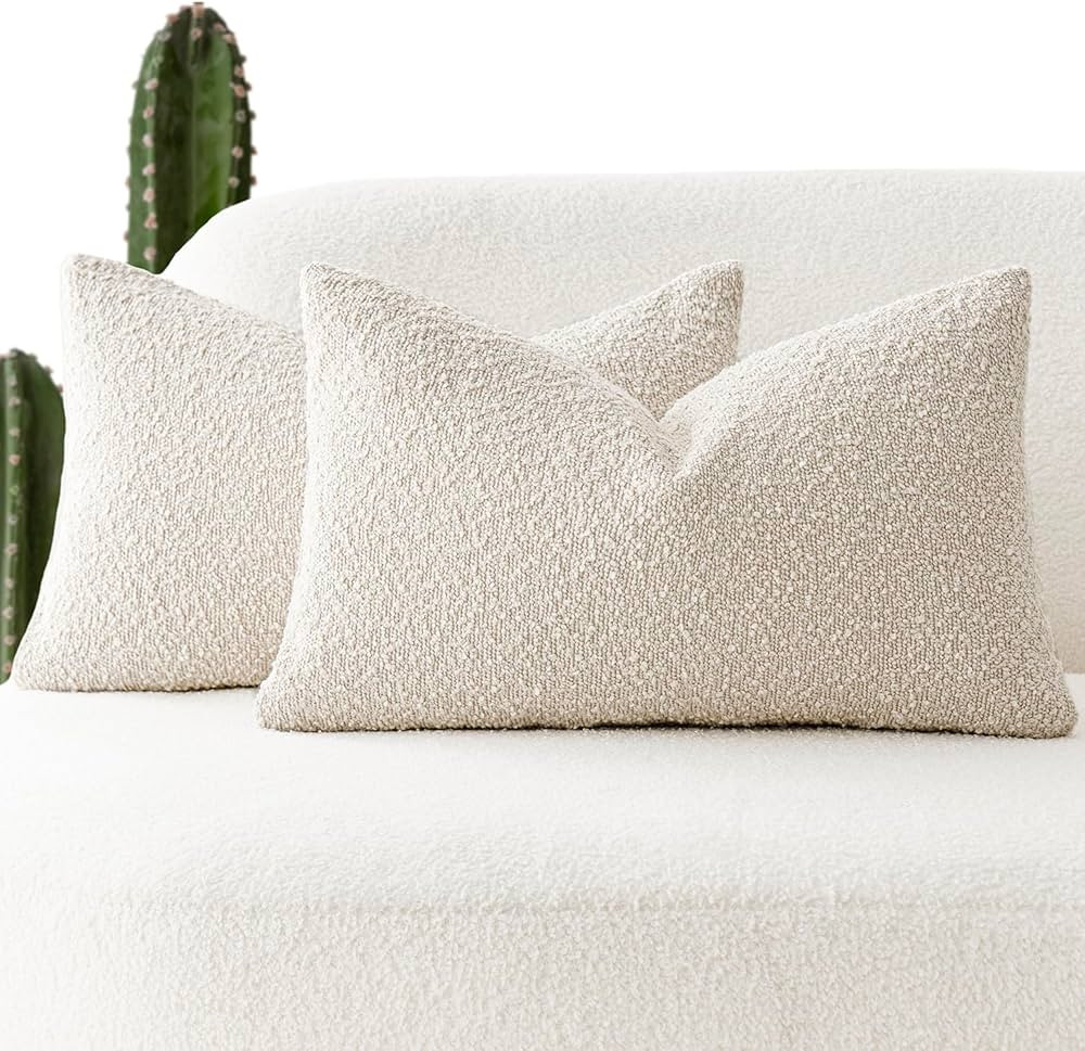 Foindtower Pack of 2 Textured Boucle Throw Pillow Covers Accent Solid Lumbar Pillow Cases Cozy So... | Amazon (US)