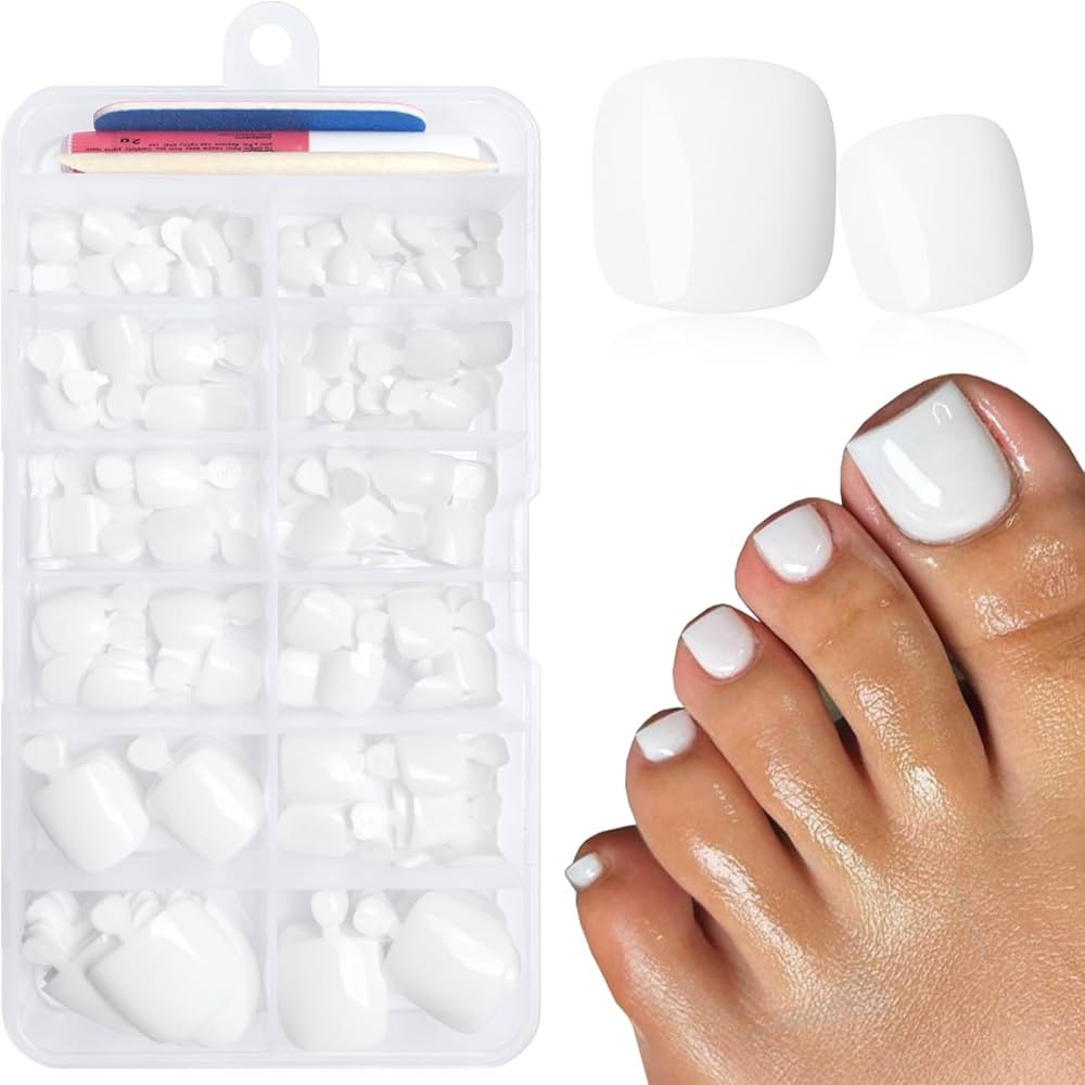 LuckForever 168pc Press on Toenails Women Fake Toe Nails with Glue Tabs, White Fake Toenails Pres... | Amazon (US)