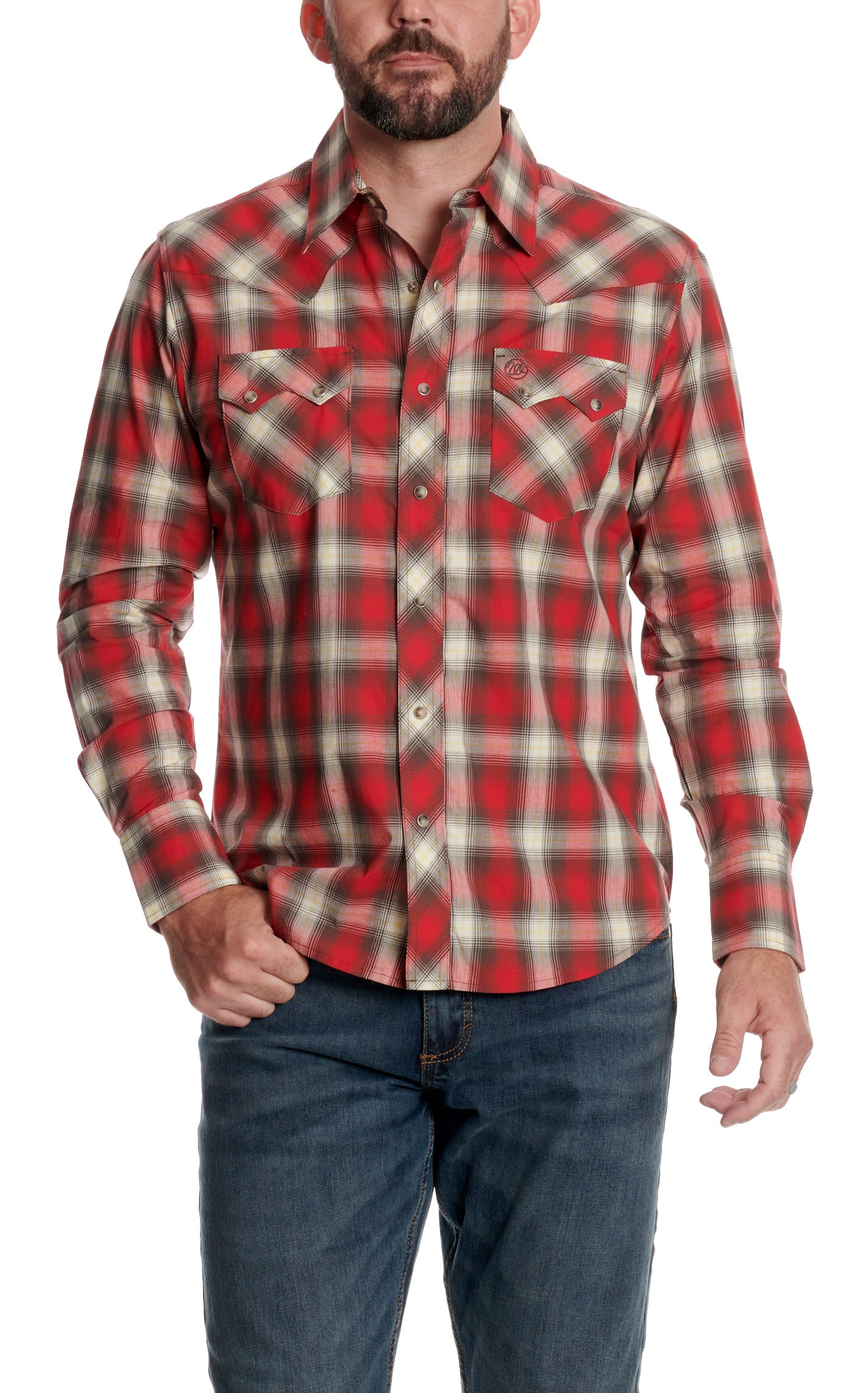 Wrangler Retro Men's Red Cream & Black Plaid Print Western Shirt - XXL - From Cavender's | Cavender's