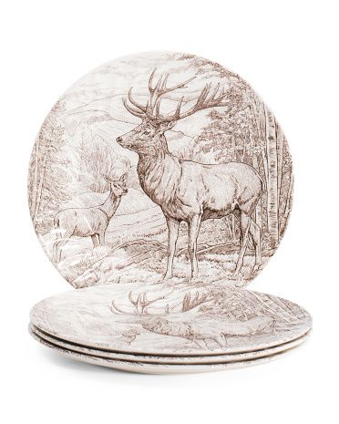 Set Of 4 Harvest Homestead Stag Dinner Plates | TJ Maxx