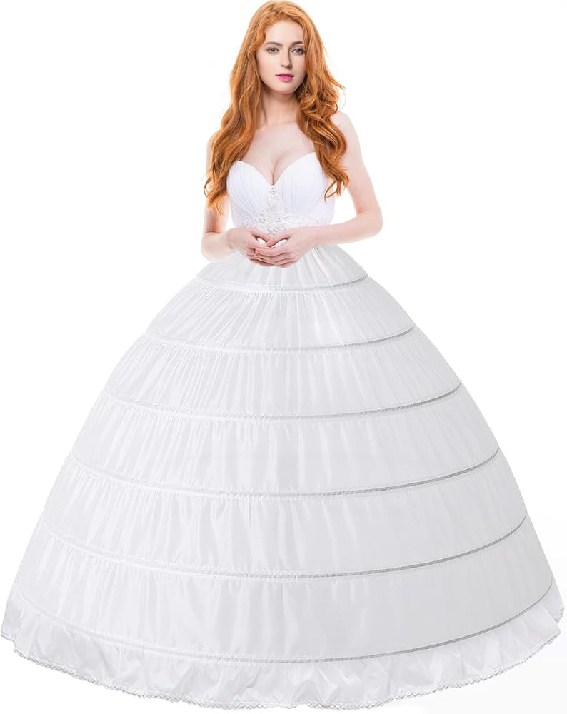 Women's Crinoline Petticoat 6 Hoop Skirt Floor Length Crinoline Underskirt for Wedding Dress Brid... | Amazon (US)