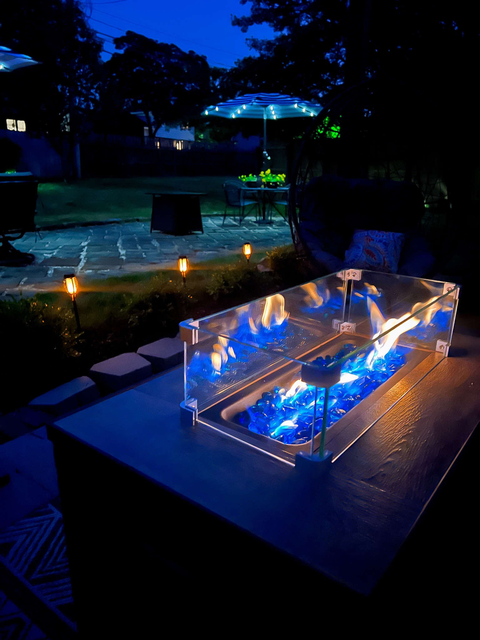 Nighttime pergola and patio views - patio furniture - patio decor - firepit - affordable outdoor furniture - Solar umbrellas - outdoor solar lights - outdoor decor - Amazon home - Amazon finds 

#LTKSeasonal #LTKsalealert #LTKhome