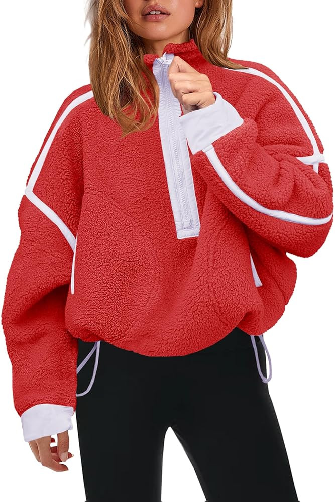 Panadila Womens Half Zip Sherpa Fleece Pullover Soft Oversized Sweatshirt with Pockets Warm Fuzzy... | Amazon (US)