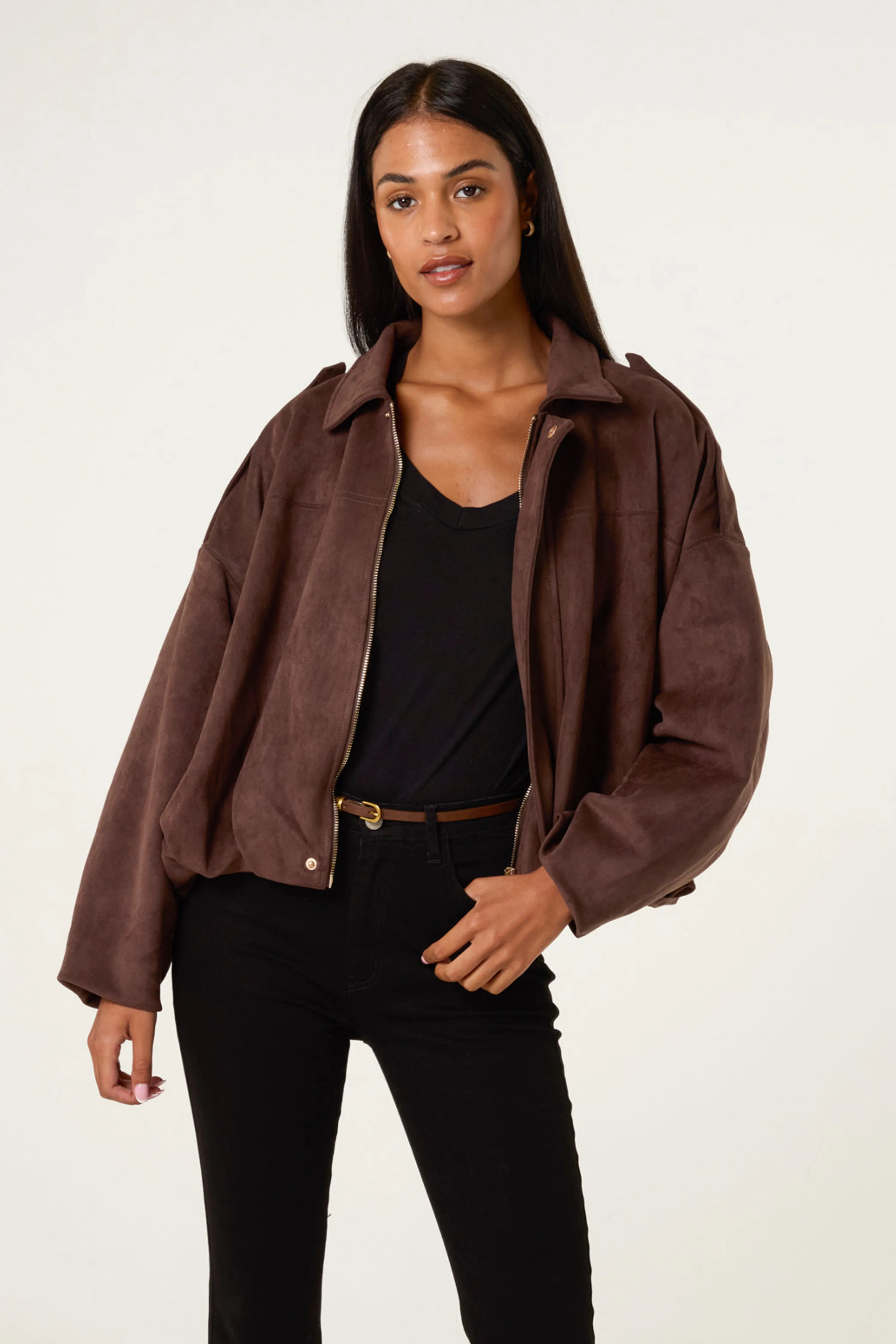 Brown Blue Vanilla Suedette Puffball Jacket | Boohoo | Boohoo.com (UK & IE)