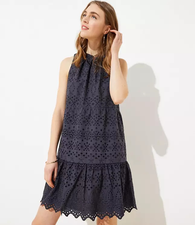 Eyelet Tiered Swing Dress | LOFT