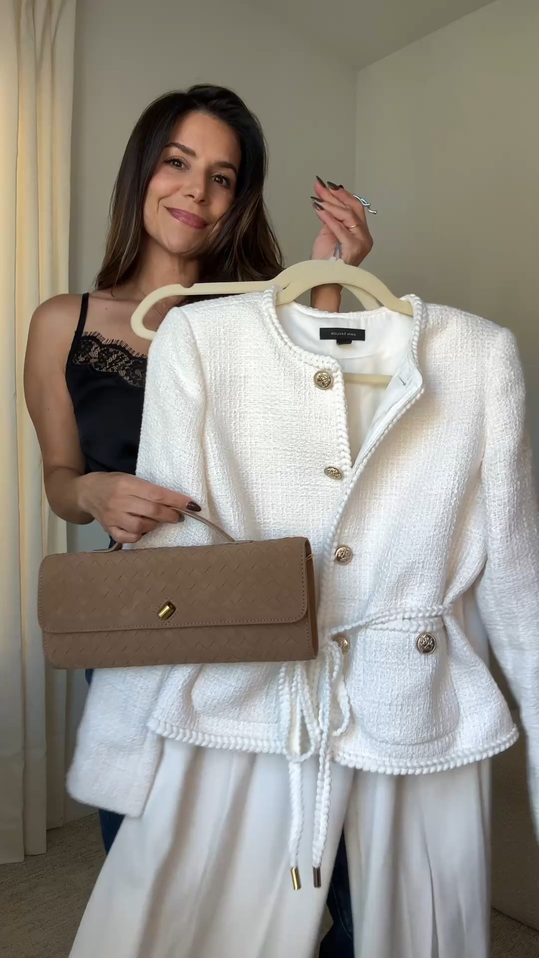 Get ready with me in my favorite winter white look for the season. Love these palazzo pants. Pants and blazer currently 30% off! I’m wearing 2 petite in pants and small in blazer  