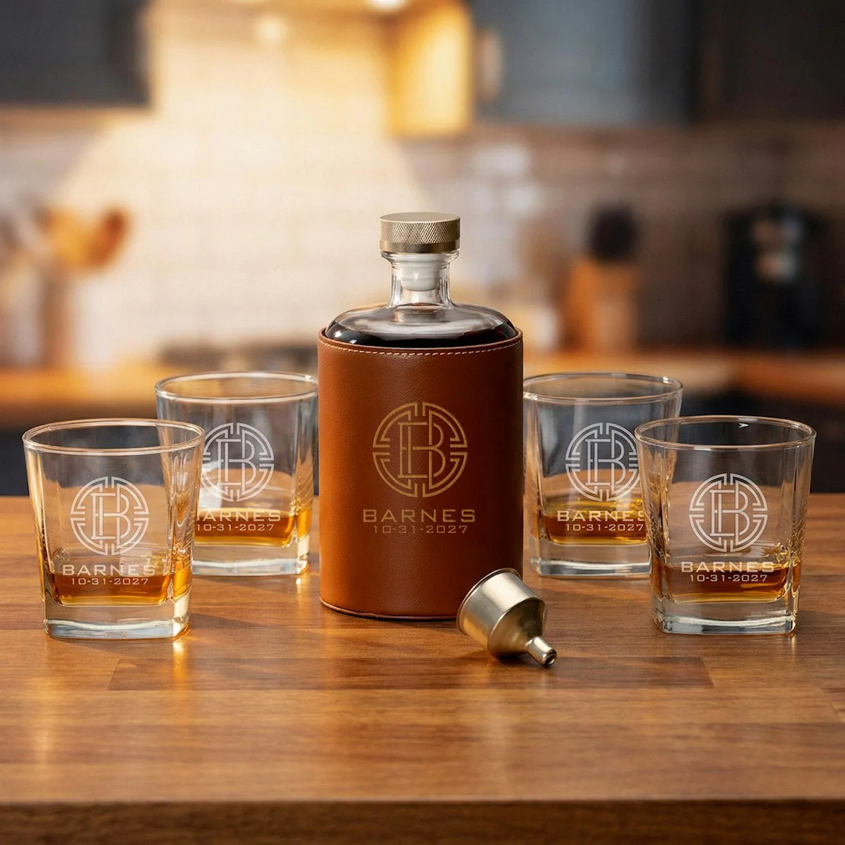 Crawford Leather Whiskey Decanter - Rutherford Glasses | HomeWetBar.com