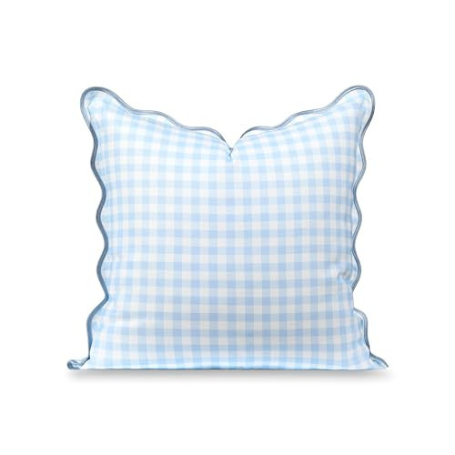 Hofdeco Premium Coastal Hampton Scalloped Patio Indoor Outdoor Throw Pillow Cover Only, 20"x20" Water Repellent for Backyard, Couch, Poolside, Baby Blue Print Gingham | Amazon (US)