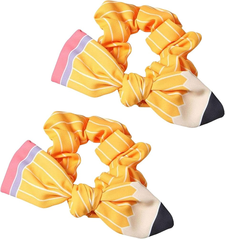 Back To School Hair Ties Yellow Pencil Hair Accessories Stripe Bow Hair Bands Bowknot Cute Rubber... | Amazon (US)
