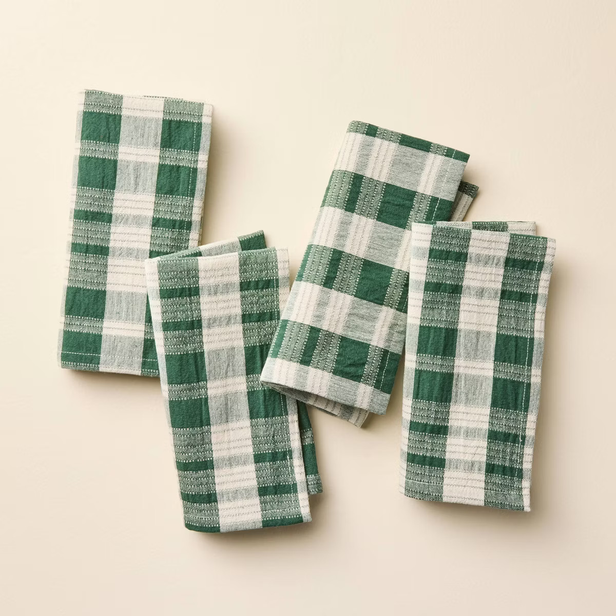 Set of 4 Cloth Plaid Napkins Cream/Green - Hearth & Hand™ with Magnolia | Target