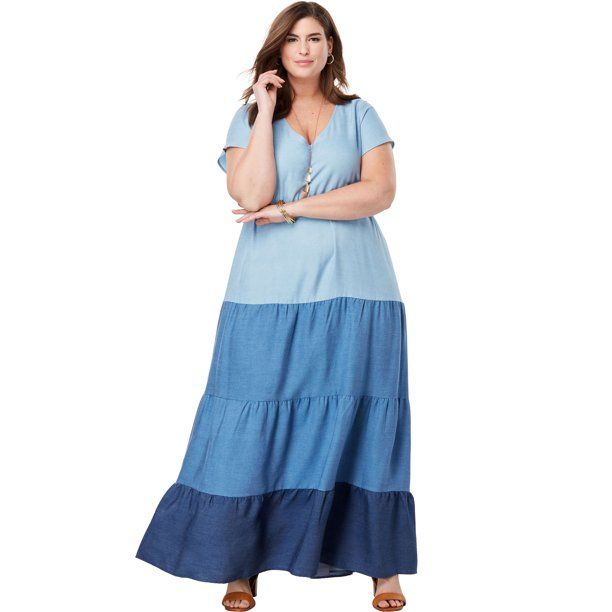 Jessica London Women's Plus Size Tiered Tencel® Maxi Dress | Walmart (US)