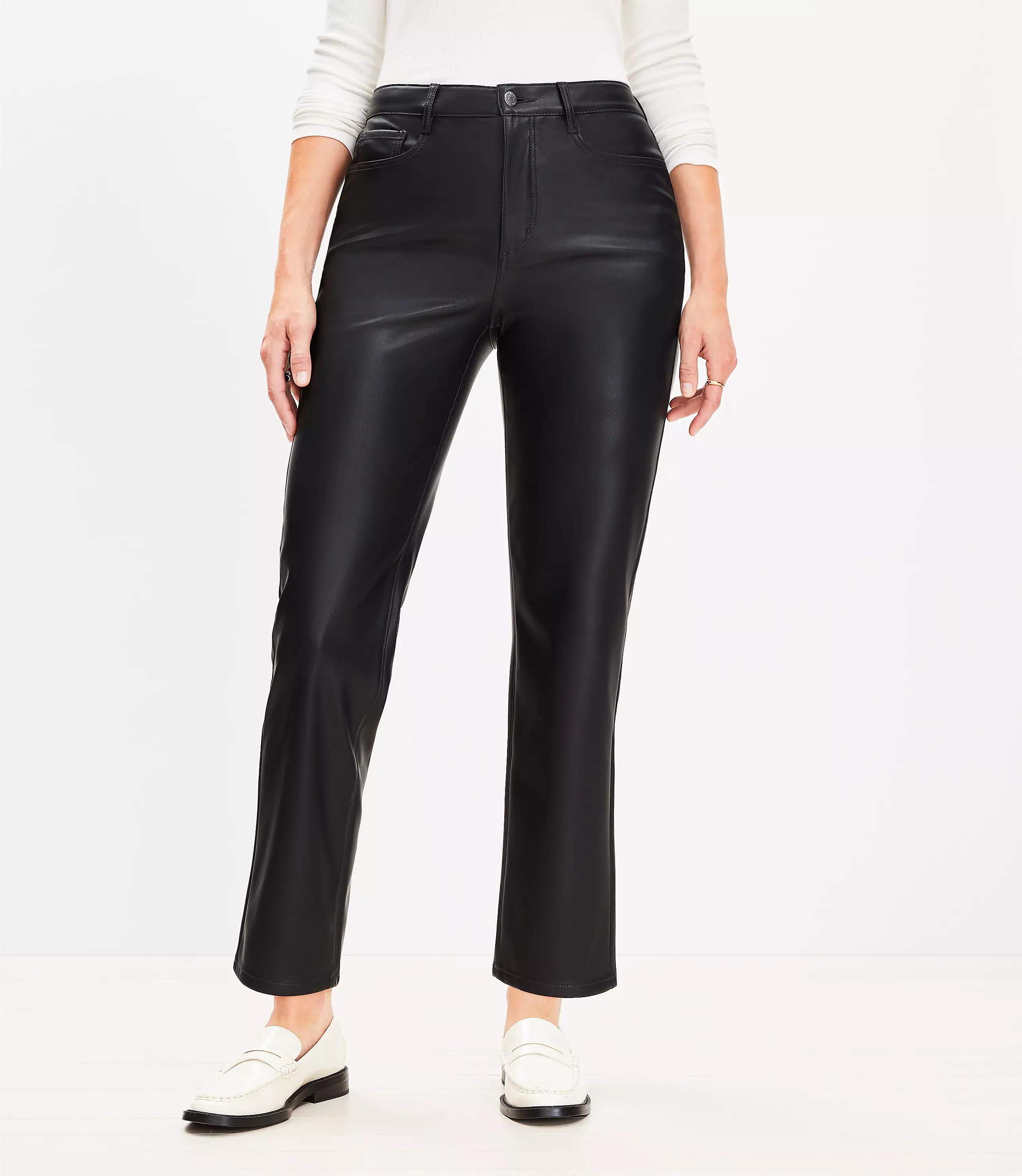 Curvy Five Pocket Straight Pants in Faux Leather | LOFT