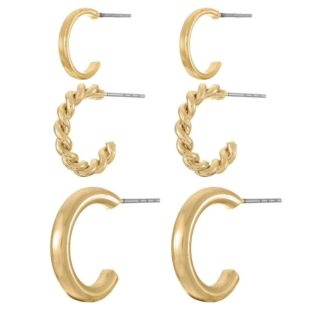 Time and Tru Gold Hoop Earring Trio for Women, 3 Pairs - Walmart.com | Walmart (US)