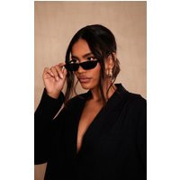 Black Slim Rectangular Lense Sunglasses | PrettyLittleThing US